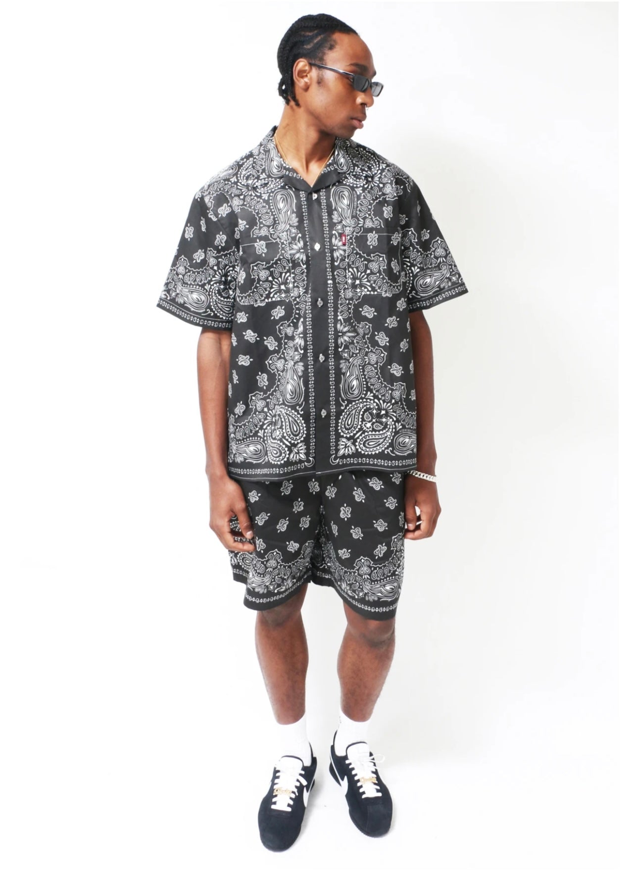 HIDE AND SEEK ハイドアンドシーク / Bandana Pattern S/S Shirt(24ss) バンダナパターンシャツ / ブラック