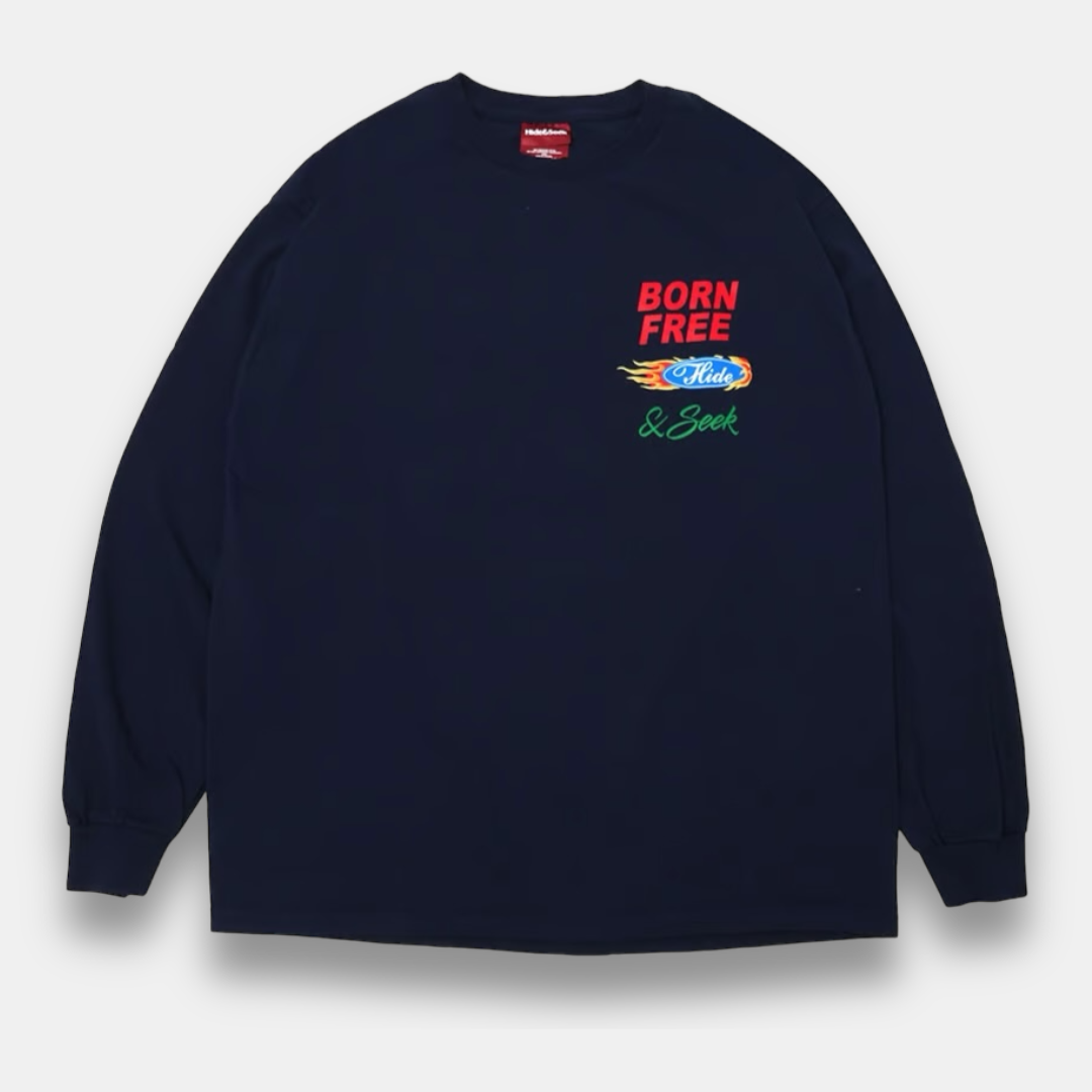 HIDE AND SEEK (ハイドアンドシーク) / Racing L/S Tee レーシングロンT (24AW) / ネイビー