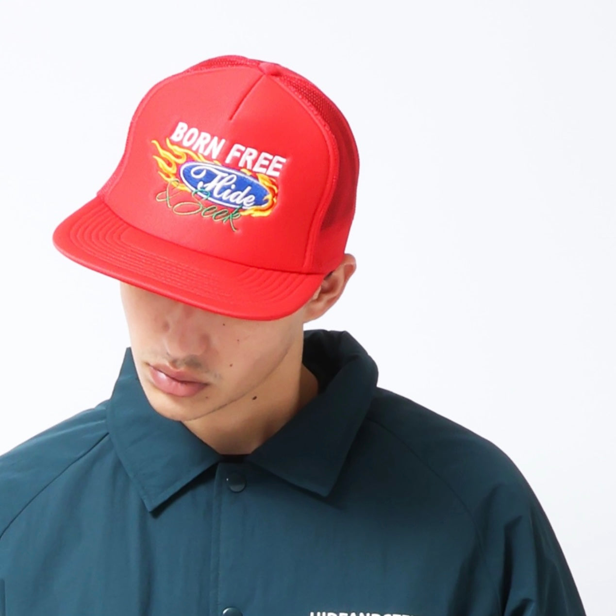 HIDE AND SEEK ハイドアンドシーク / Racing Mesh CAP レーシングメッシュキャップ / ブラック  × レッド