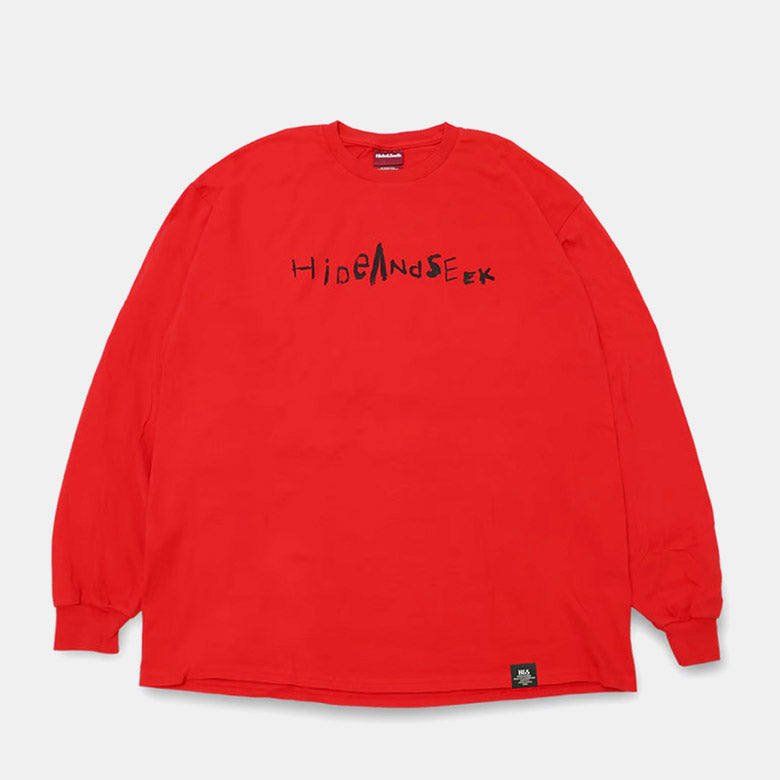 HIDE AND SEEK (ハイドアンドシーク) Handwritten L/S Tee ロンT レッド