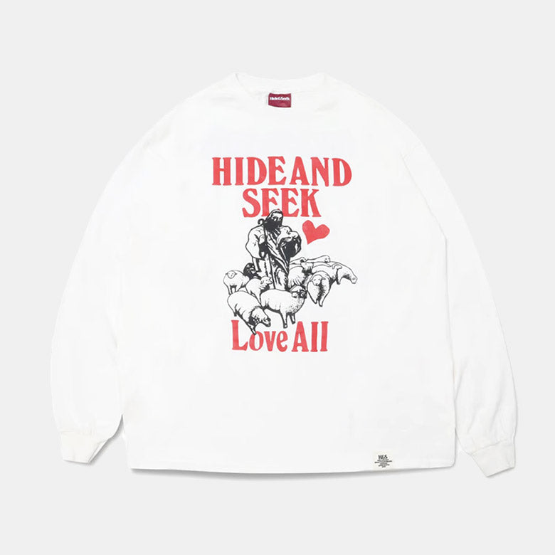 HIDE AND SEEK (ハイドアンドシーク) Love All L/S Tee(Front) ラブオールロンT ホワイト