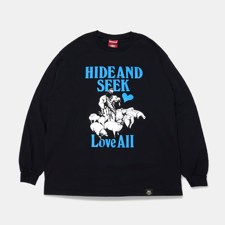 HIDE AND SEEK (ハイドアンドシーク) Love All L/S Tee(Front) ラブオールロンT ブラック