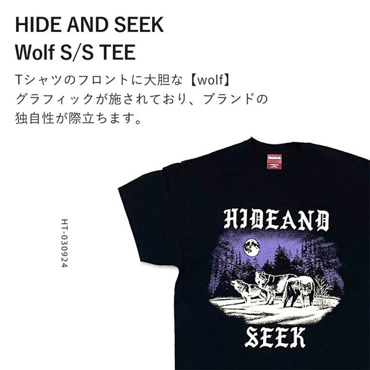 HIDE AND SEEK (ハイドアンドシーク) WOLF Tシャツ (24ss) / ブラック フロント