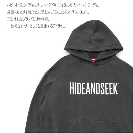 HIDE AND SEEK (ハイドアンドシーク) Embroidery Hooded Sweat Shirt(24aw) 刺繍フード付きスウェットシャツ Dブラック