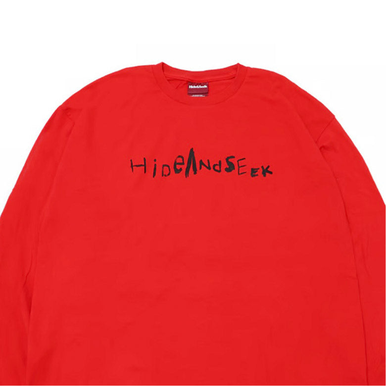 HIDE AND SEEK (ハイドアンドシーク) Handwritten L/S Tee ロンT レッド