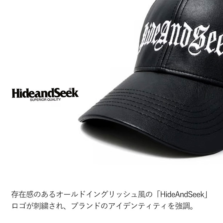 HIDE AND SEEK / Old English Baseball CAP(24aw) ハイドアンドシーク オールドイングリッシュベースボールキャップ レザー ブラック