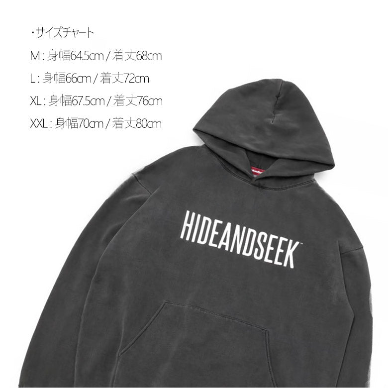 HIDE AND SEEK (ハイドアンドシーク) Embroidery Hooded Sweat Shirt(24aw) 刺繍フード付きスウェットシャツ Dブラック