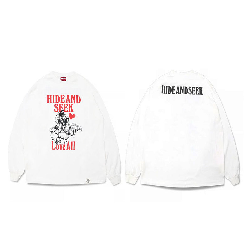 HIDE AND SEEK (ハイドアンドシーク) Love All L/S Tee(Front) ラブオールロンT ホワイト