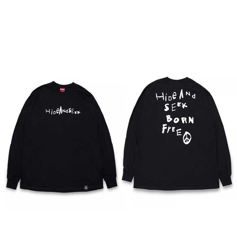 HIDE AND SEEK (ハイドアンドシーク) Handwritten L/S Tee ロンT ブラック