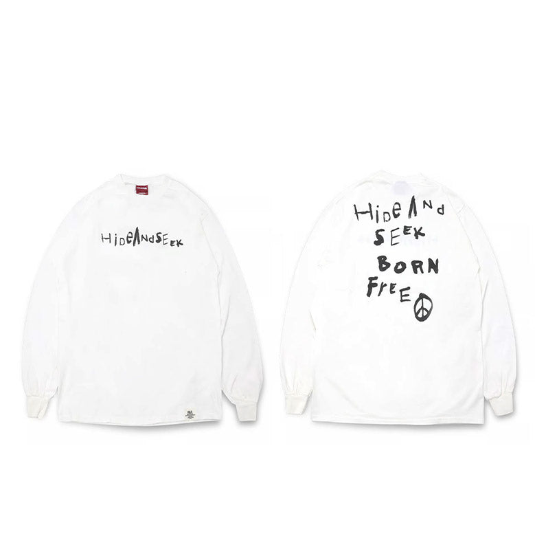 HIDE AND SEEK (ハイドアンドシーク) Handwritten L/S Tee ロンT ホワイト