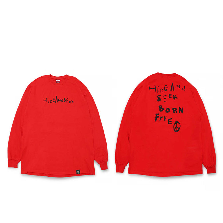 HIDE AND SEEK (ハイドアンドシーク) Handwritten L/S Tee ロンT レッド