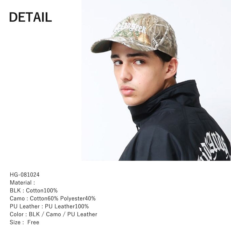 HIDE AND SEEK / Old English Baseball CAP(24aw) ハイドアンドシーク オールドイングリッシュベースボールキャップ レザー ブラック